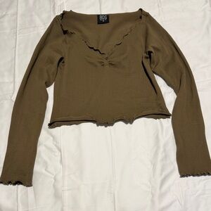 BDG Olive Long Sleeve Ribbed Top